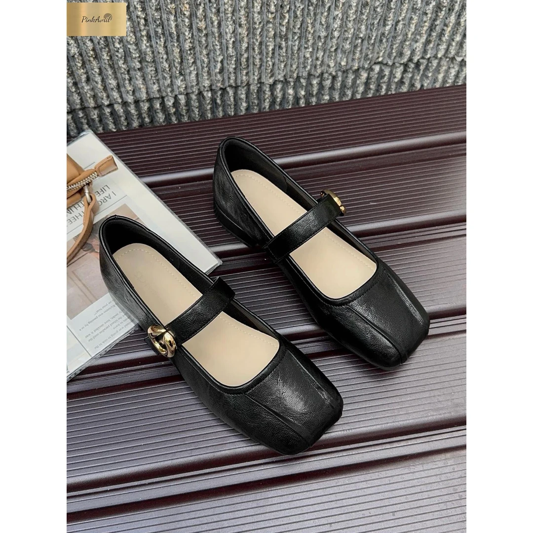 PinkAvril法式覆古玛丽珍鞋女2025新款方头浅口单鞋一字带软底百