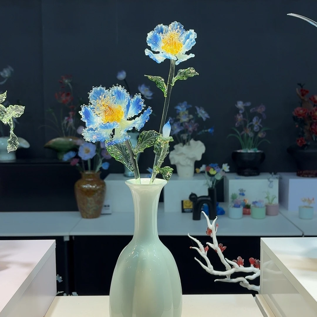 琉璃手工艺品蓝牡丹05