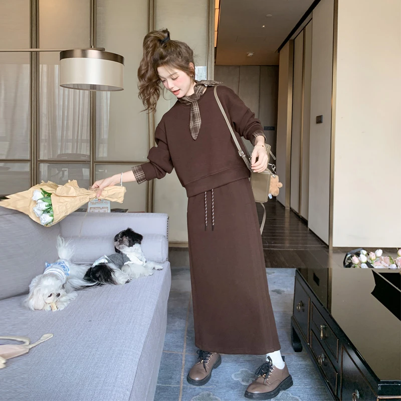 休闲运动卫衣套装裙女2025早春新款韩系穿搭慵懒风遮肉显瘦两件套