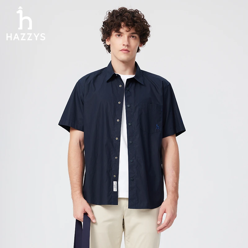 Hazzys哈吉斯男士短袖夏季衬衫休闲轻薄纯棉衬衣上衣