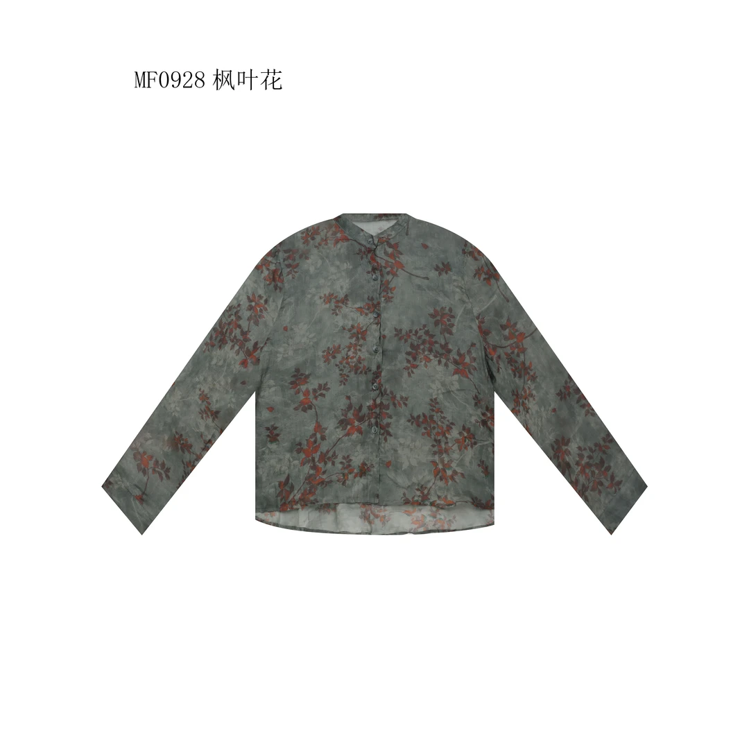 【麻訪家】MF0928枫叶花文艺印花休闲百搭长袖开衫上衣