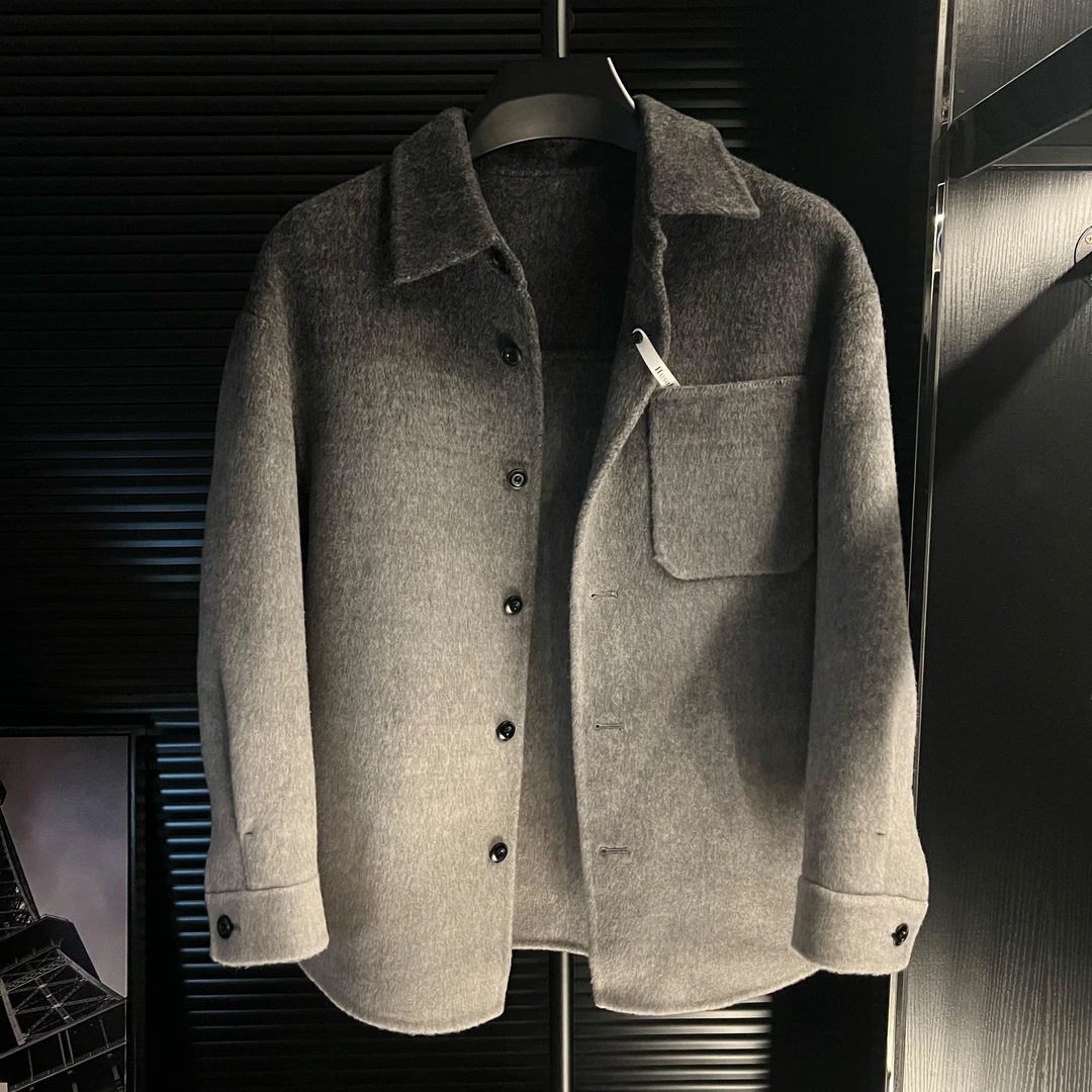 CQ-2025秋冬季复古毛呢短款夹克翻领休闲外套男