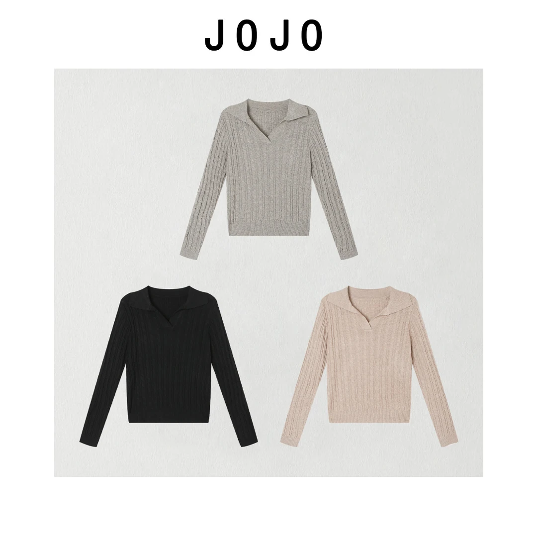 玖了个玖 2025冬款 极简百搭半开领麻花编织POLO针织衫 2512C8909
