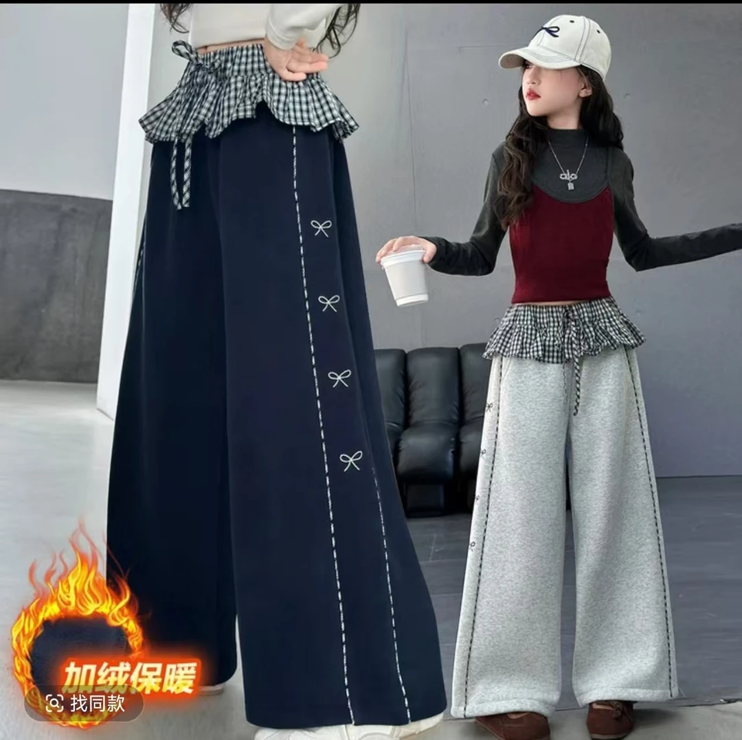 冬季系带长裤女休闲风休闲裤运动裤童裤蓄热中大童装