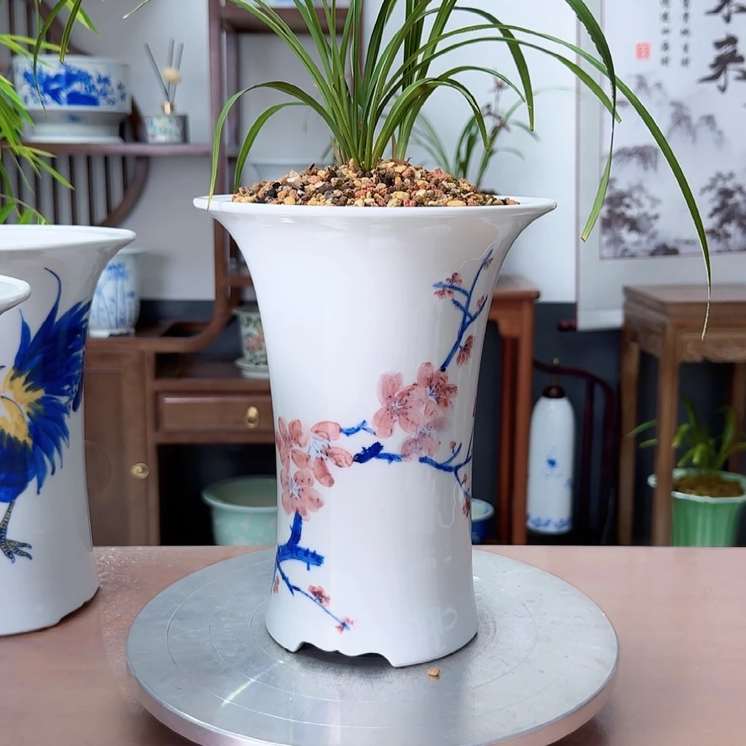 兰***秋梅花束腰陶瓷花盆