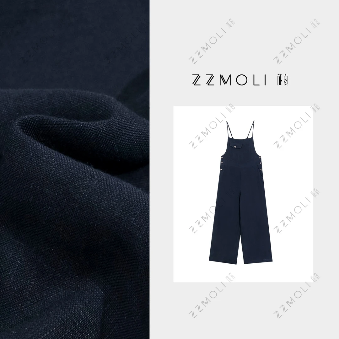 ZZMOLI新款吊带亚麻连体背带裤女款休闲百搭阔腿裤子ZBK90330