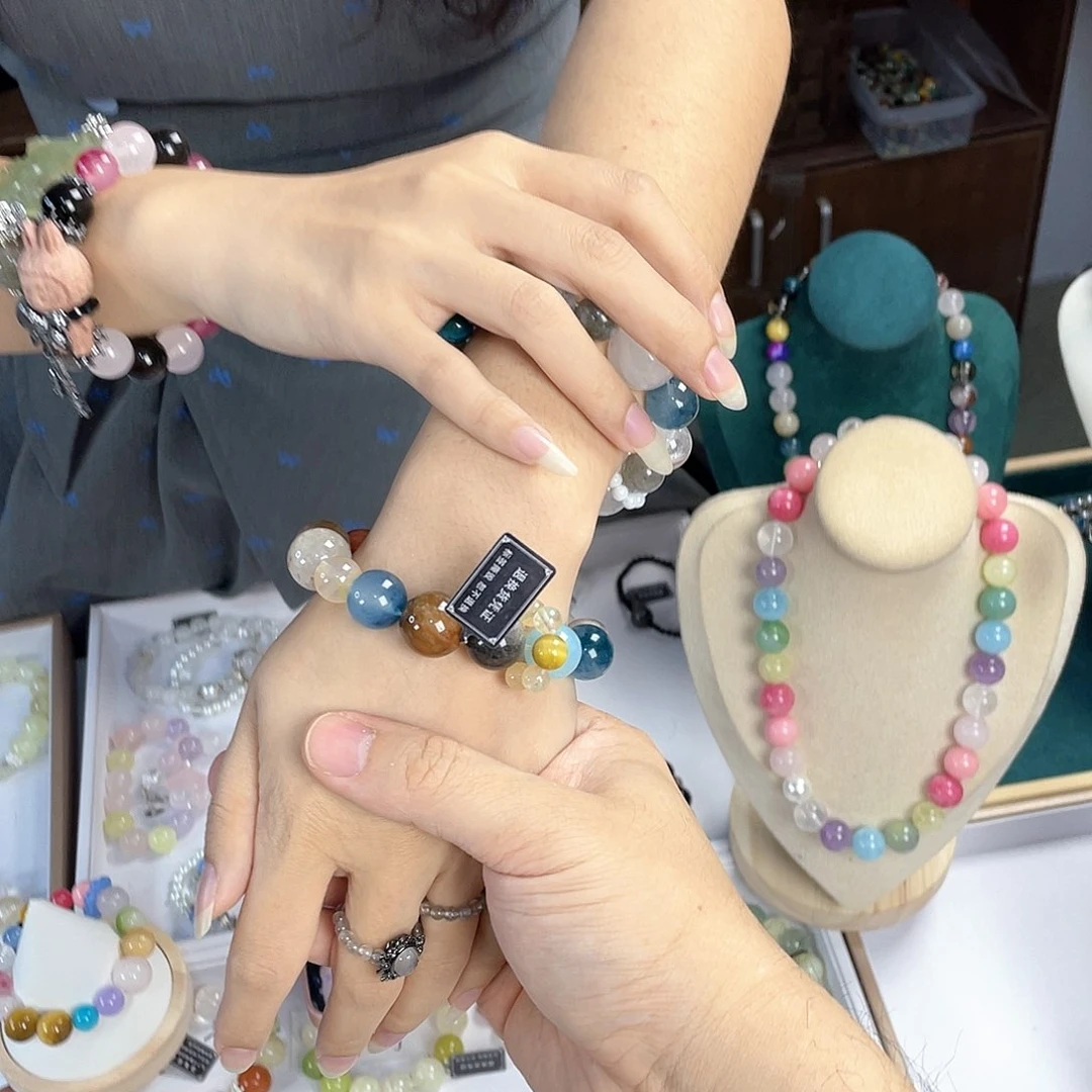 水晶手链银S925镀金镶嵌