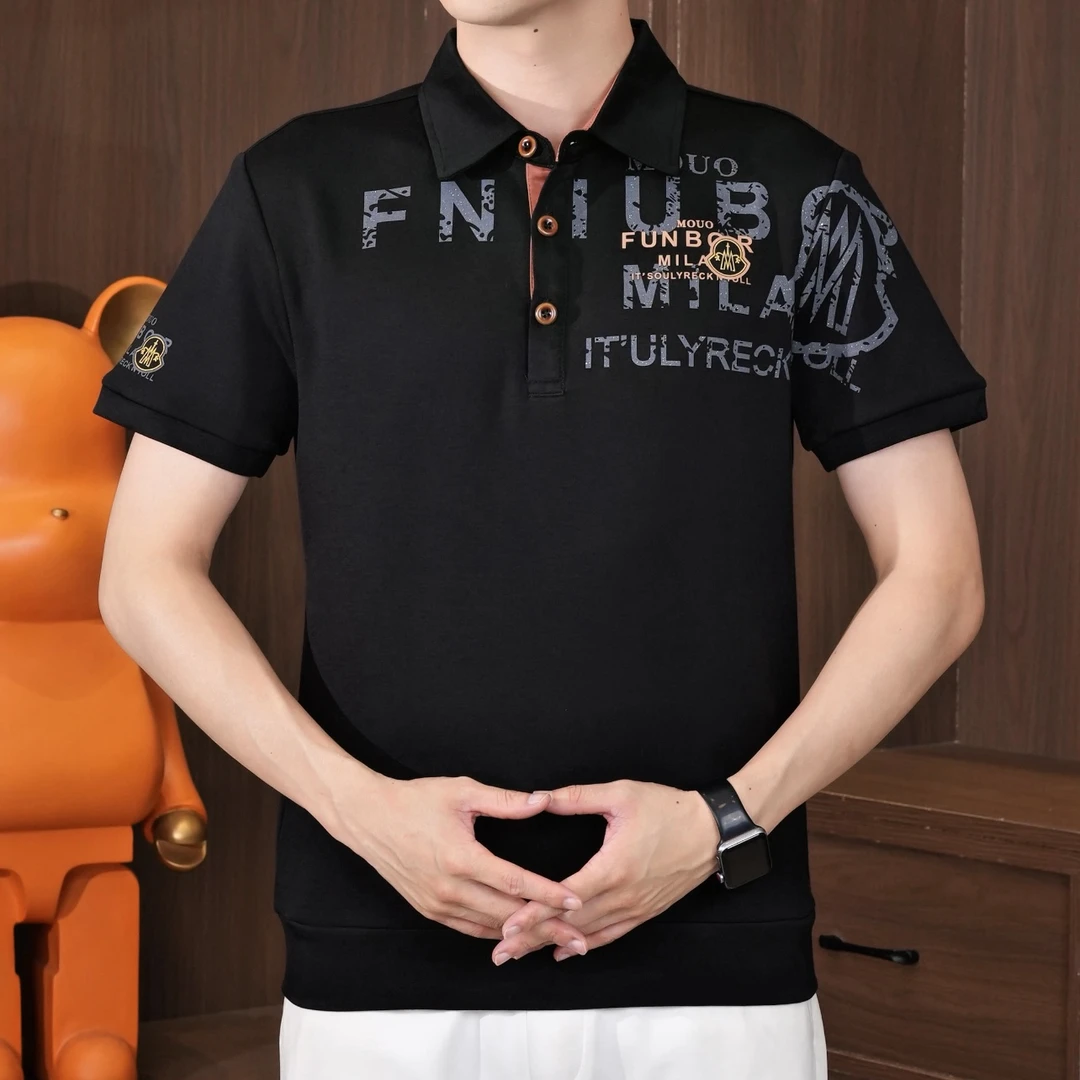 2025男士夏季POLO衬衫T恤时尚修身字母短袖上衣百搭帅气