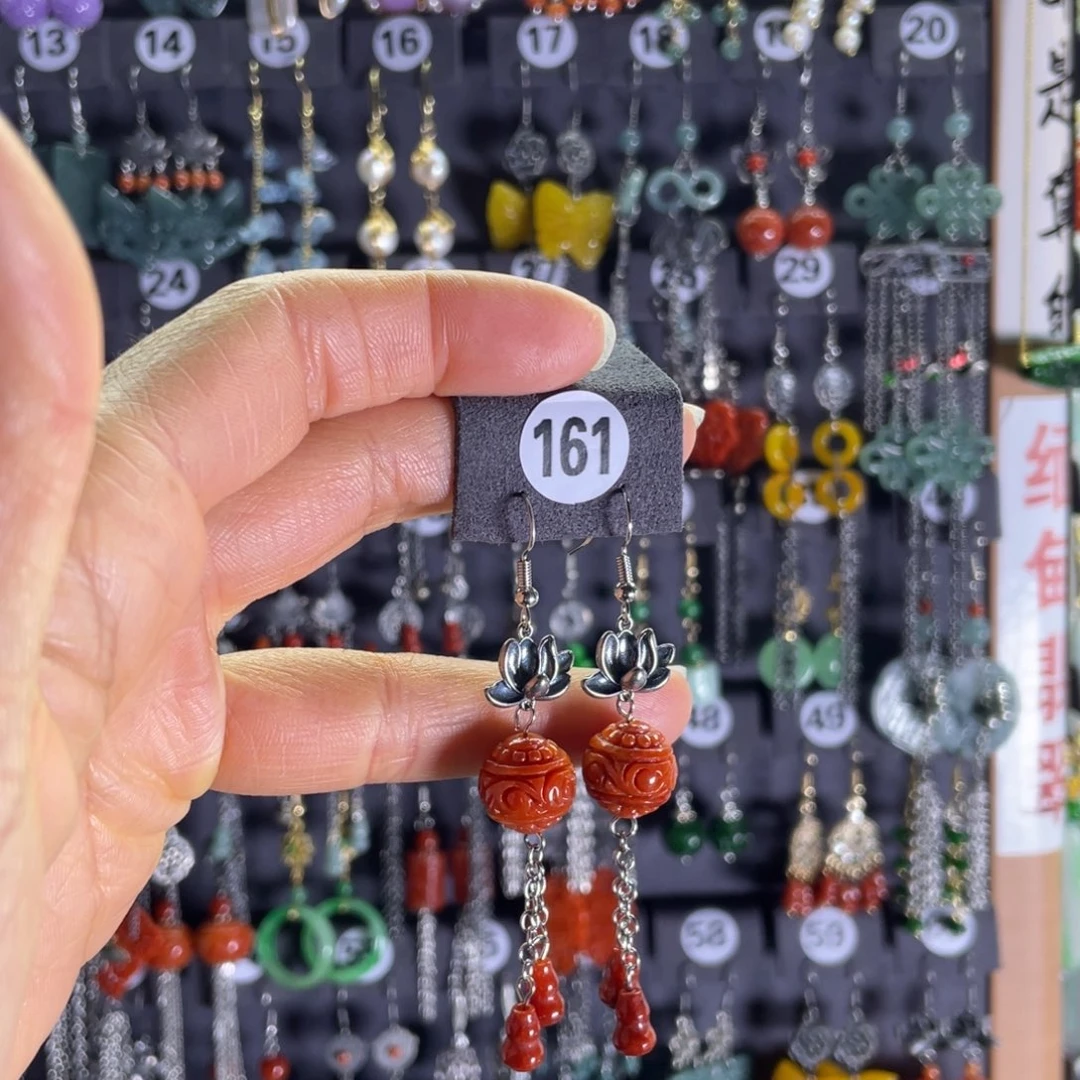 银S925镶嵌翡翠耳饰161