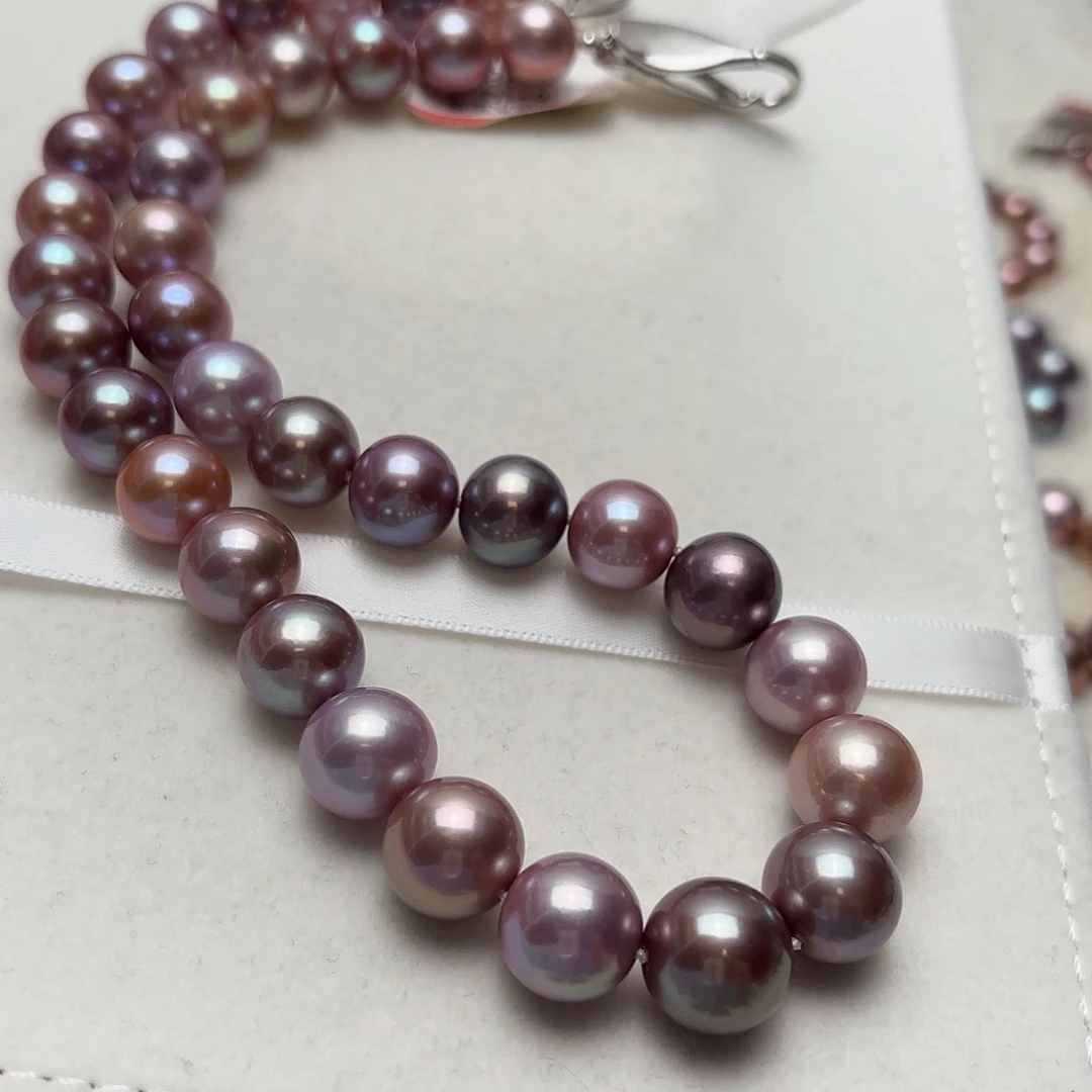 淡水珍珠颈饰银S925镶嵌11-14正圆莫兰迪配色