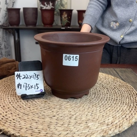 紫砂花盆紫玉金砂金钟光素0615