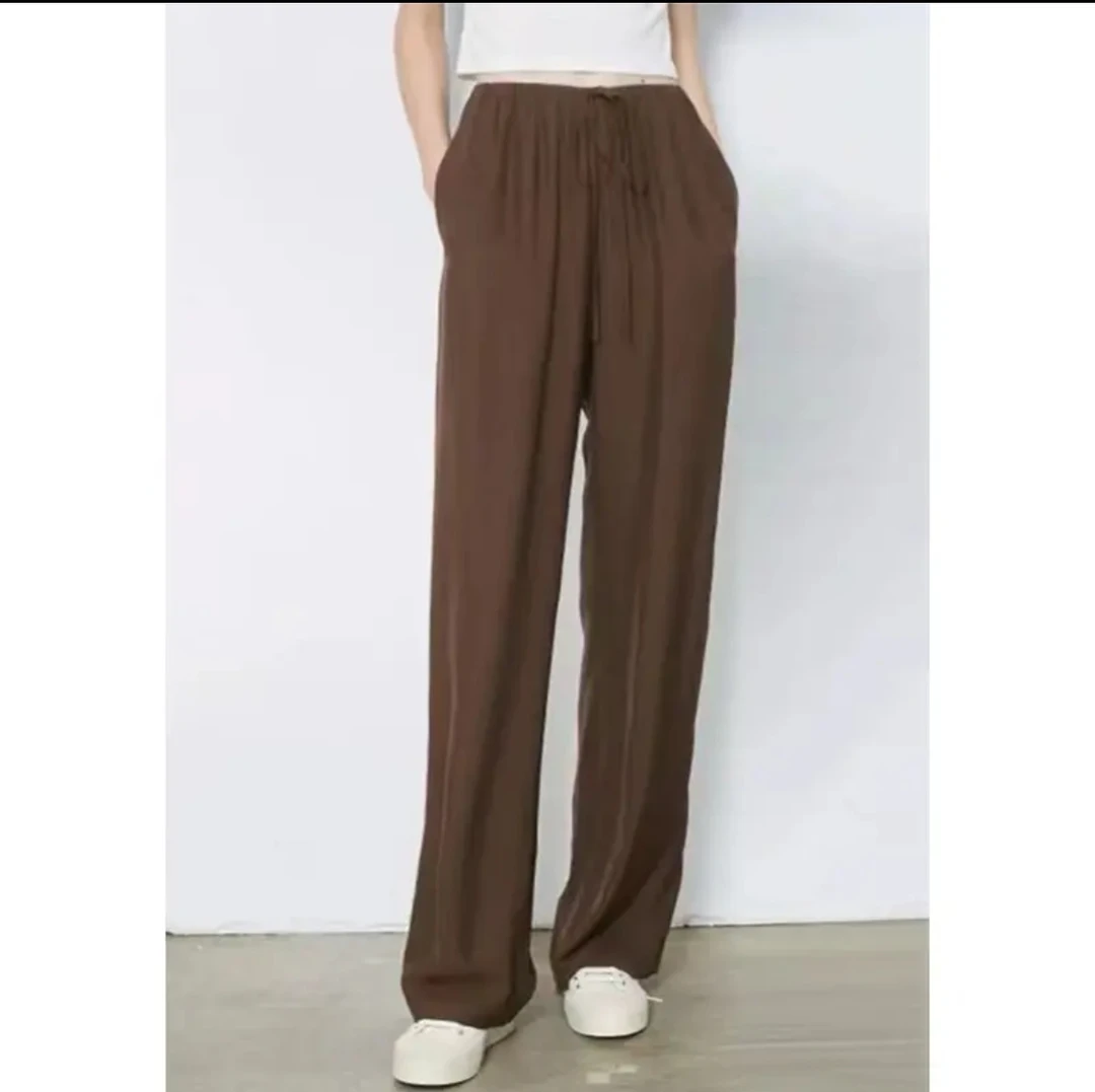 《顶配享受裤》0805抽绳高腰直筒休闲裤女裤时尚宽松阔腿长裤