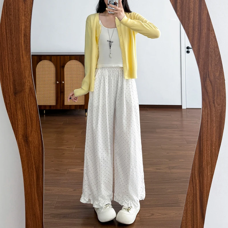 2025春秋爆款百搭木耳边阔腿裤高腰宽松显瘦外穿设计感减龄直筒裤