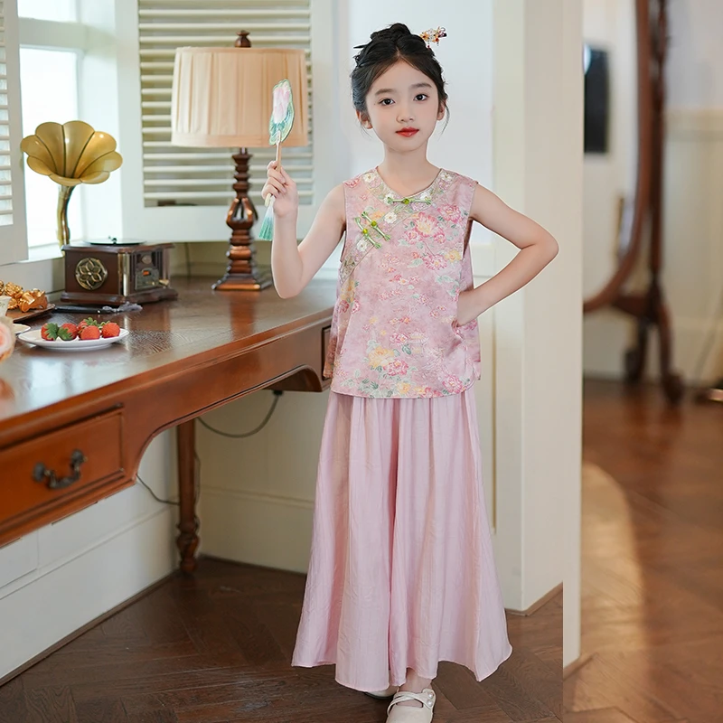 53883古风汉服女童套装夏季2025新款女孩国风背心上衣新中式童装
