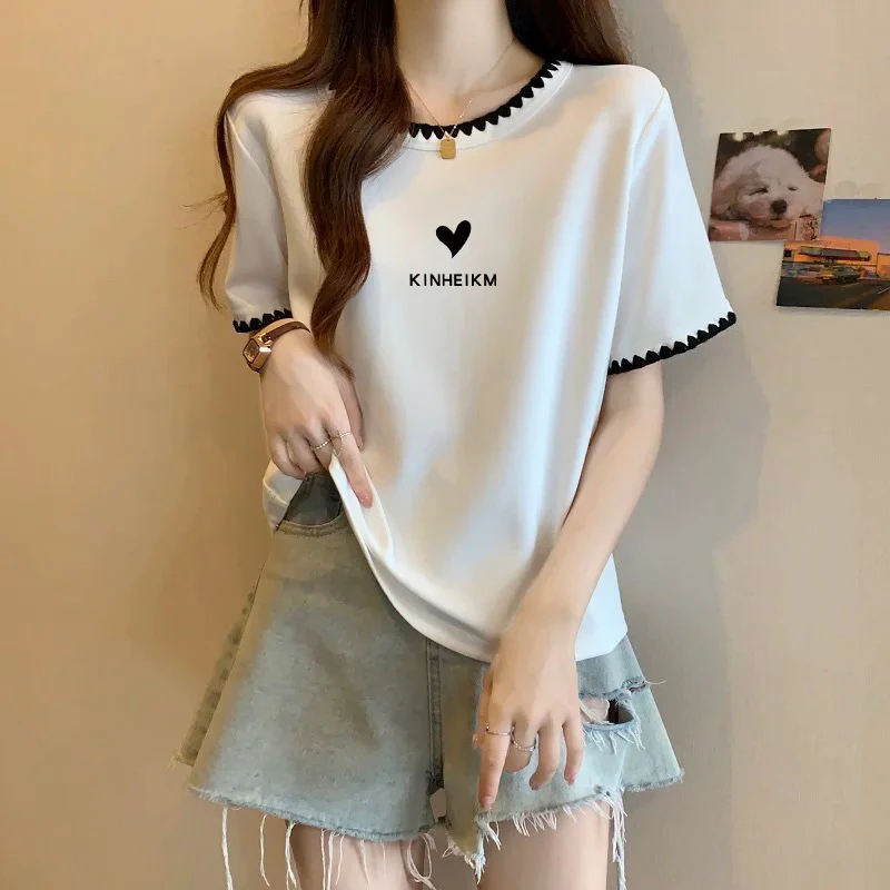 小众别致设计感花边短袖T恤女夏季百搭韩版宽松显瘦纯棉上衣ins潮