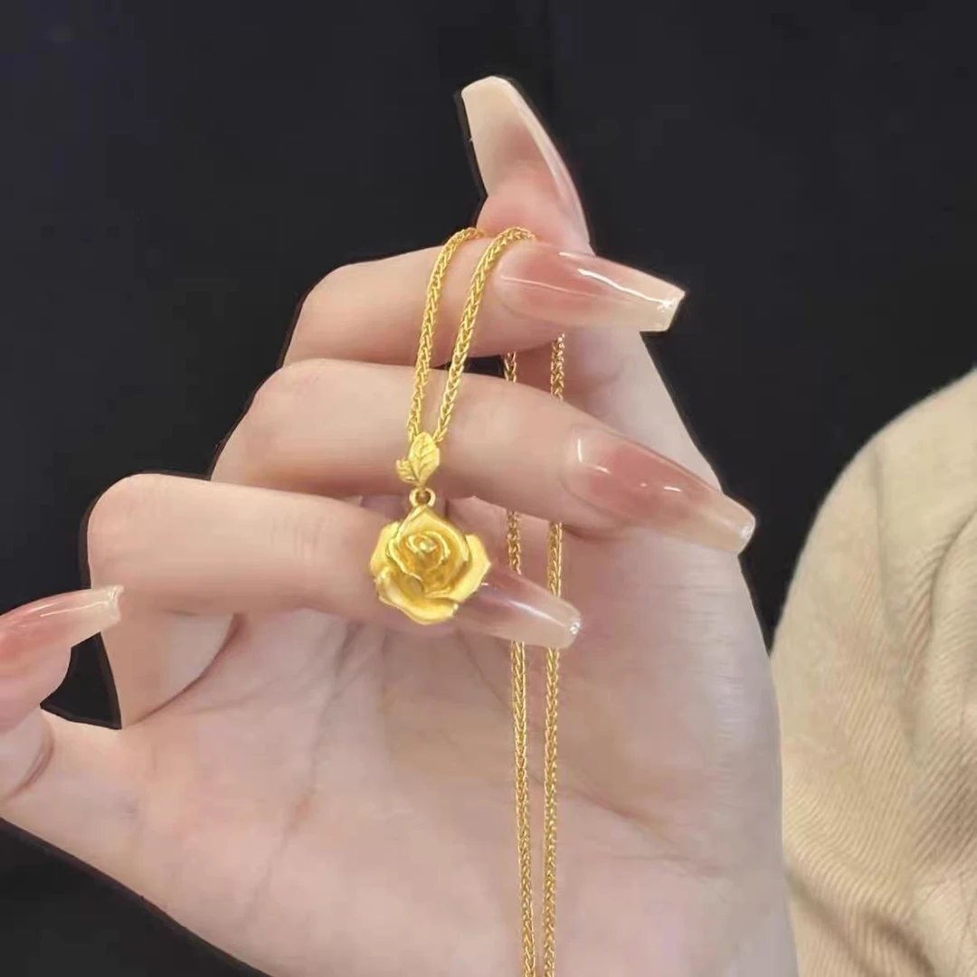 铜合金项链 铜合金玫瑰花项链立体锁骨链高级轻奢气质生日礼物潮