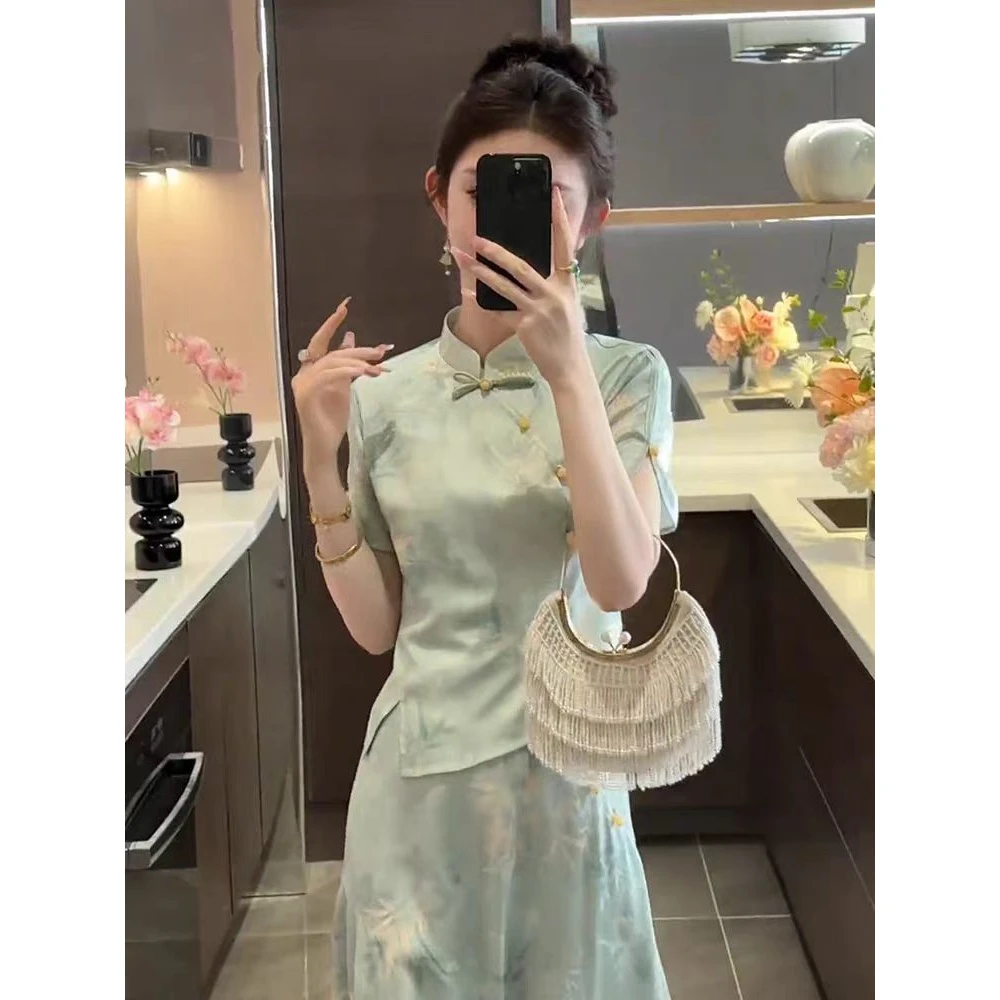 【清新甜美】新中式国风上衣女夏季2025新款立领盘扣改良气质衬衫