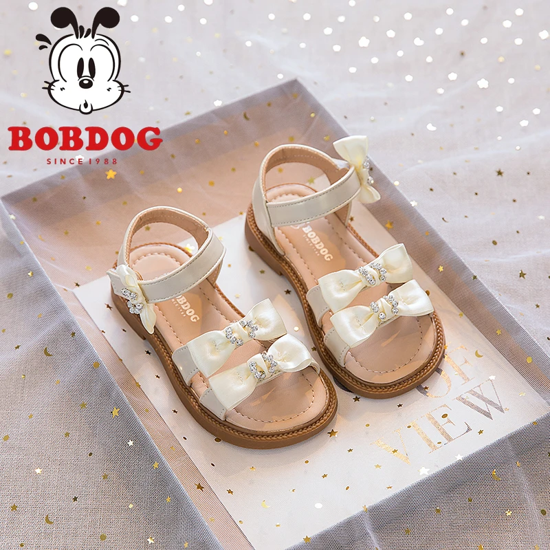 巴布豆儿童凉鞋2025夏季新款女童公主鞋软底芭蕾风黑色小皮鞋女童