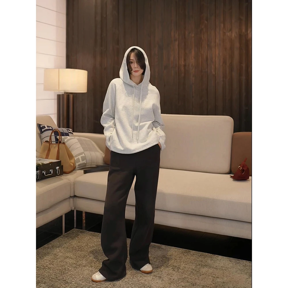 SHIIEELL【半日白】插肩袖连帽可收下摆纯色卫衣Z1553