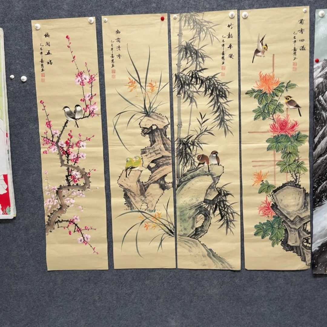 鳳***国画四尺对开35X140纯手绘作品