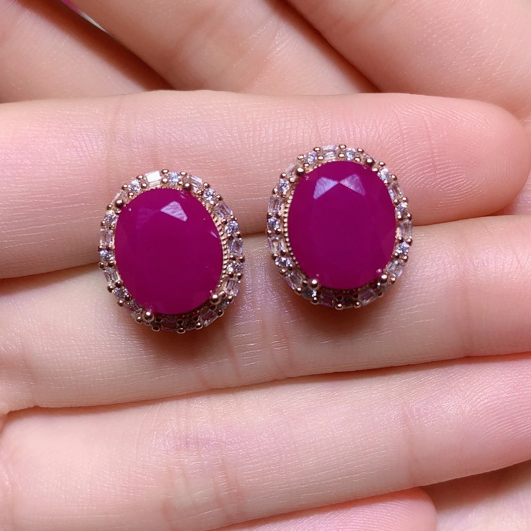 耳饰银S925镶嵌红宝石