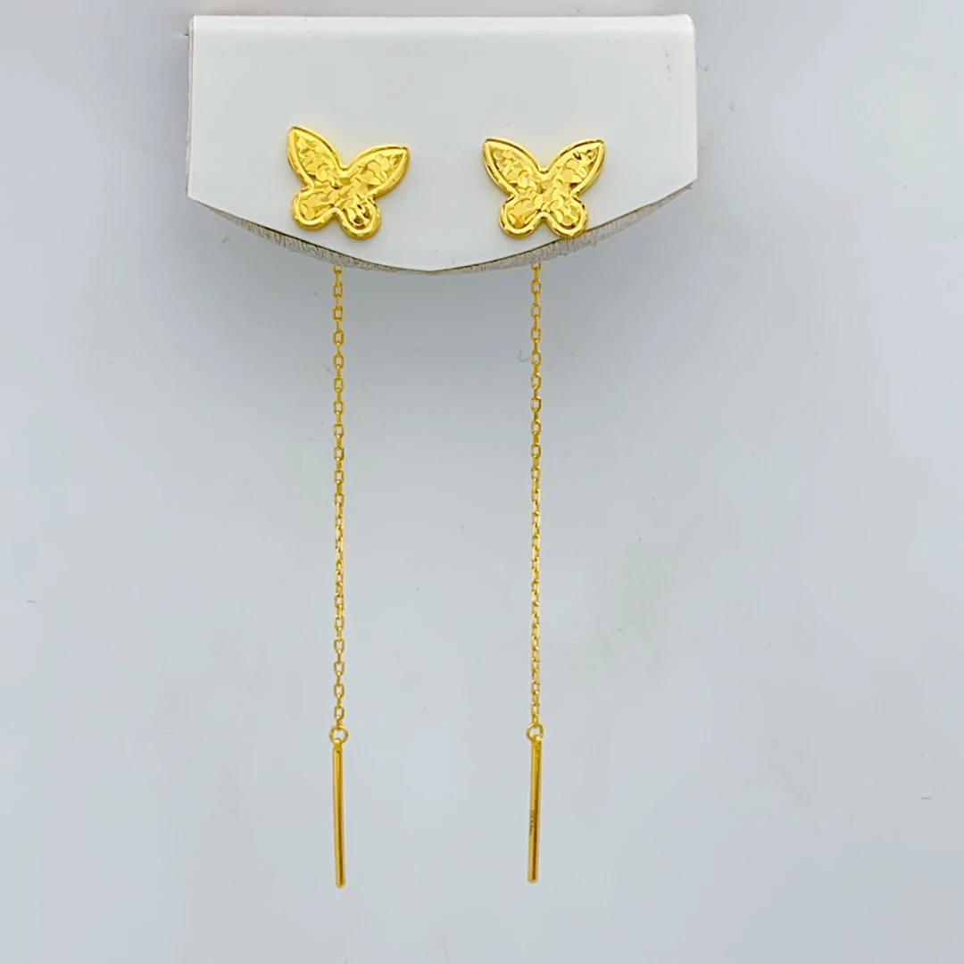 老庙黄金2 足金 精工5G工艺 时尚龙鳞蝴蝶 直针耳线 2.17克