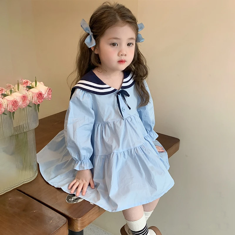 女童连衣裙春秋2025新款儿童洋气春季长袖宝宝时髦海军领公主裙子