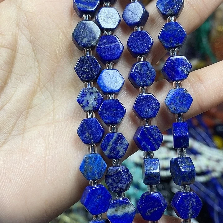 玛瑙/玉髓未镶嵌珠宝半成品天然青金六边型卡9mm一条