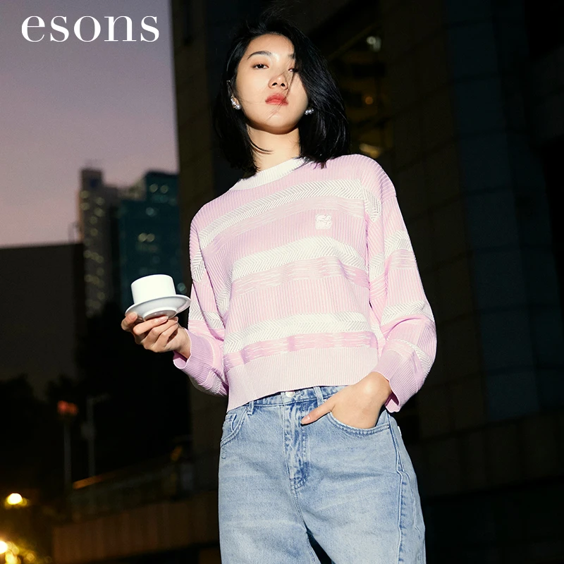 esons/爱城市【商场同款】套头针织衫软糯减龄撞色条纹35287240
