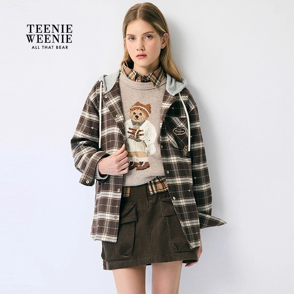 TeenieWeenie小熊女衬衫25复古时髦格纹连帽舒适外套TTYC254TC2A