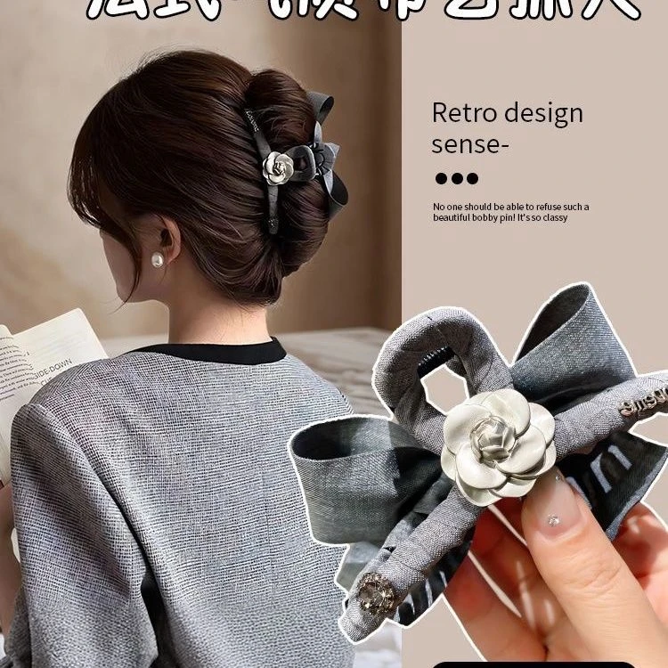 高级感灰色气质减龄蝴蝶结发夹女高雅盘发抓夹头饰鲨鱼夹小众公主