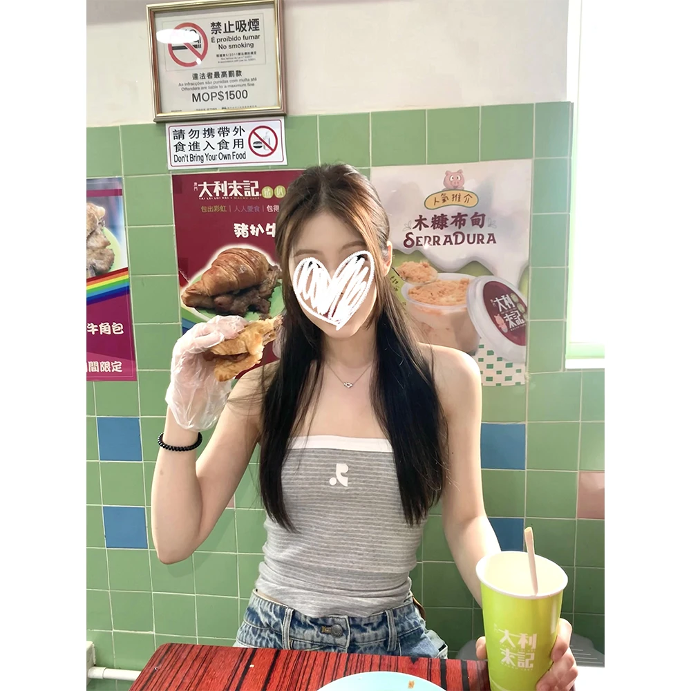 韩系撞色针织条纹辣妹裹胸弹力抹胸背心短款上衣21813#