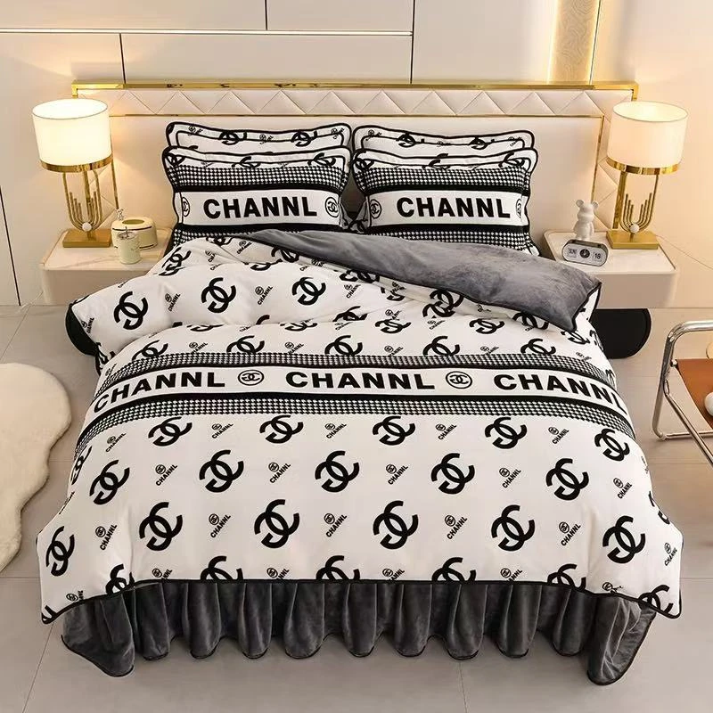 加厚牛奶绒四件套被套床单冬季双面绒新款防静电床裙款床上套件