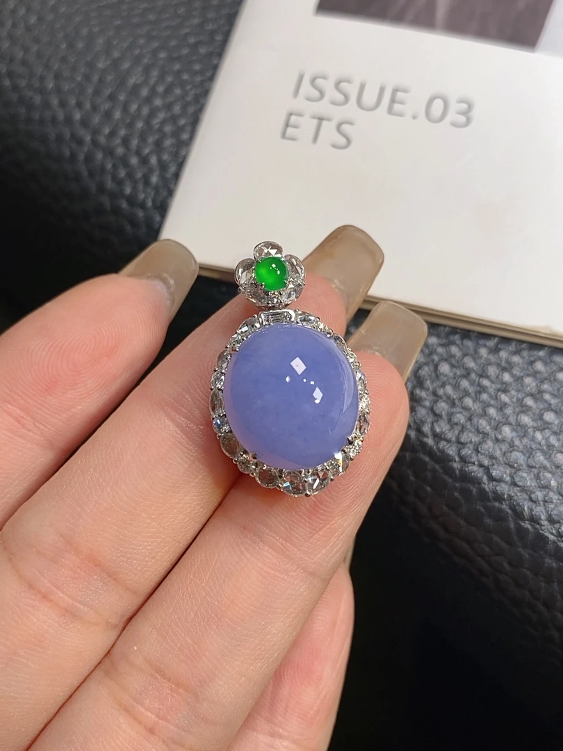 【伊玥珠宝】福利款天然缅甸翡翠A货 紫罗兰蛋面吊坠