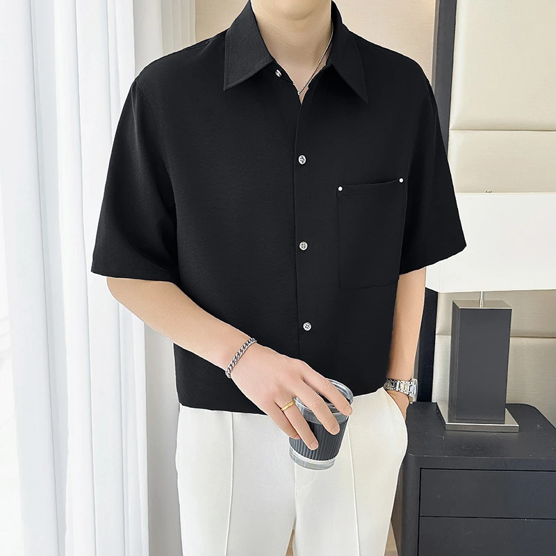 2025夏季男士冰丝短袖免烫透气时尚百搭衬衫垂感休闲衬衫短袖