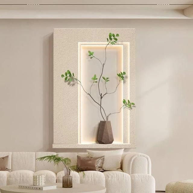 奶油风绿植客厅装饰画极简立体沙发背景墙壁画高级感侘寂玄关挂画