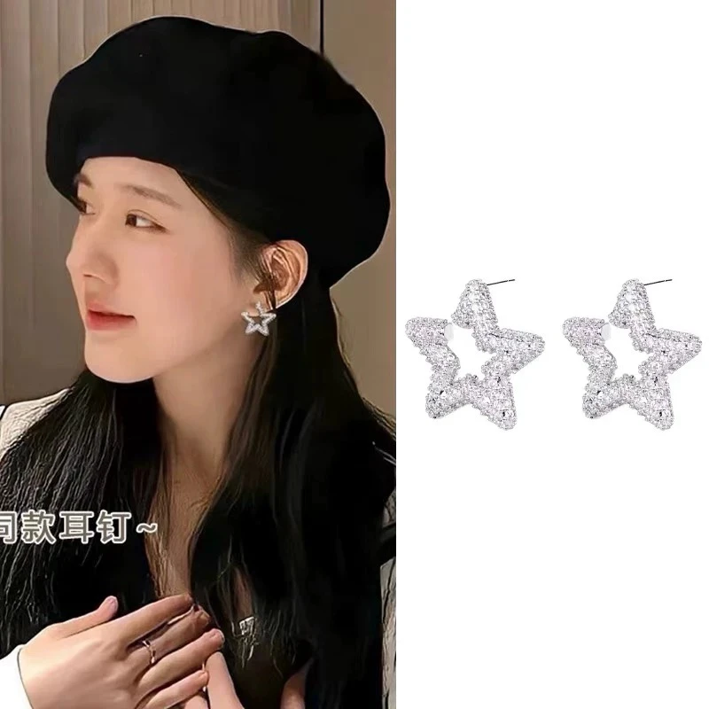 925银针锆石耳饰 [A73号】五角星锆石耳钉女轻奢高级感气质耳环