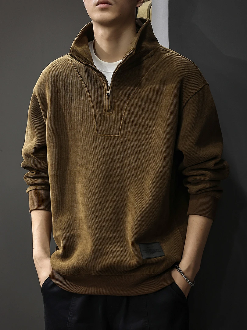 胖子加大码时尚百搭半拉链卫衣男春秋宽松春秋新款潮牌套头打底衫