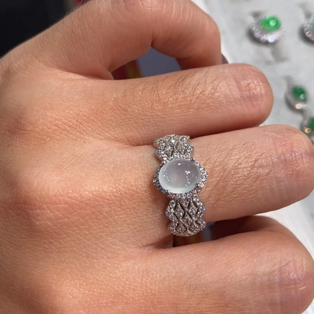 翡翠银S925镶嵌戒指天然缅甸