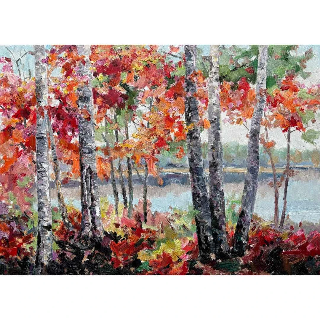8290吴民本《金风染桦》原创手绘丛林题材油画60*85cm适合客厅玄关