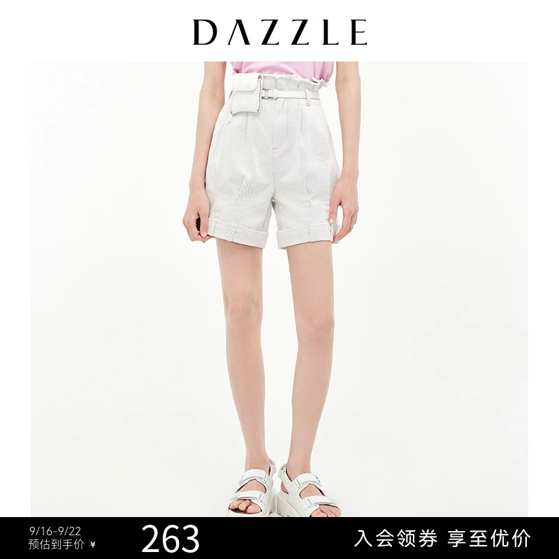DAZZLE地素 高腰卷边水洗花苞牛仔裤短裤女