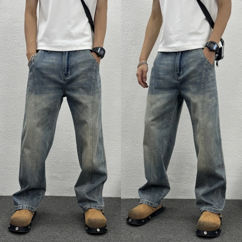 直筒裤弯刀裤宽松锥形裤男装男款男士水洗牛仔裤裤子男士水洗锥形