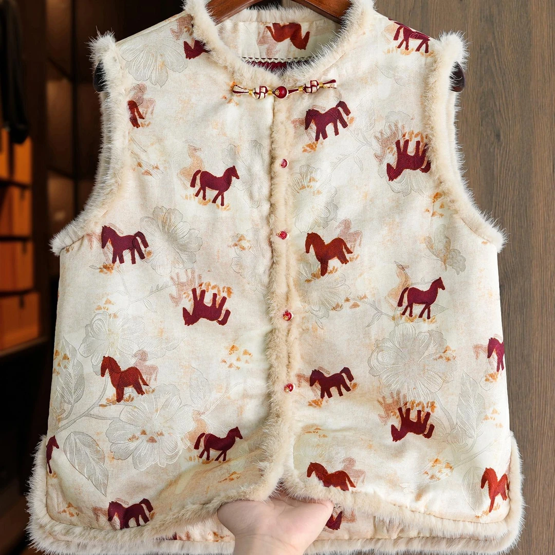 2025中式夹棉马甲无袖轻奢高级复古气质简约上衣国风新中式马甲