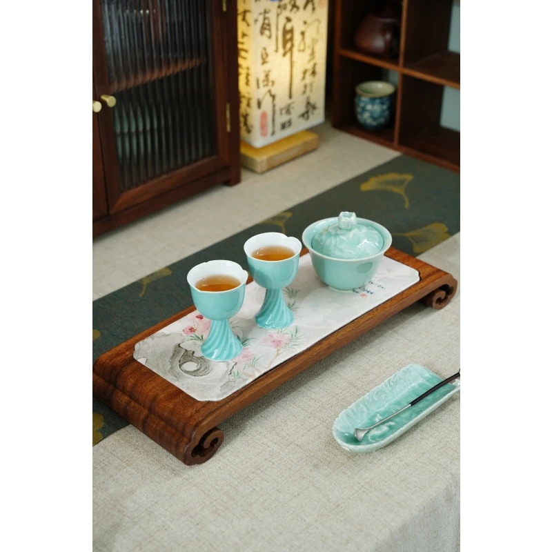 南美实木祥云书卷干泡茶盘置物架（含茶席）