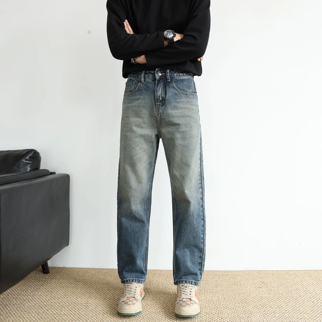 浅色宽松直筒牛仔裤男款2025秋季休闲百搭水洗渐变美式高街长裤男
