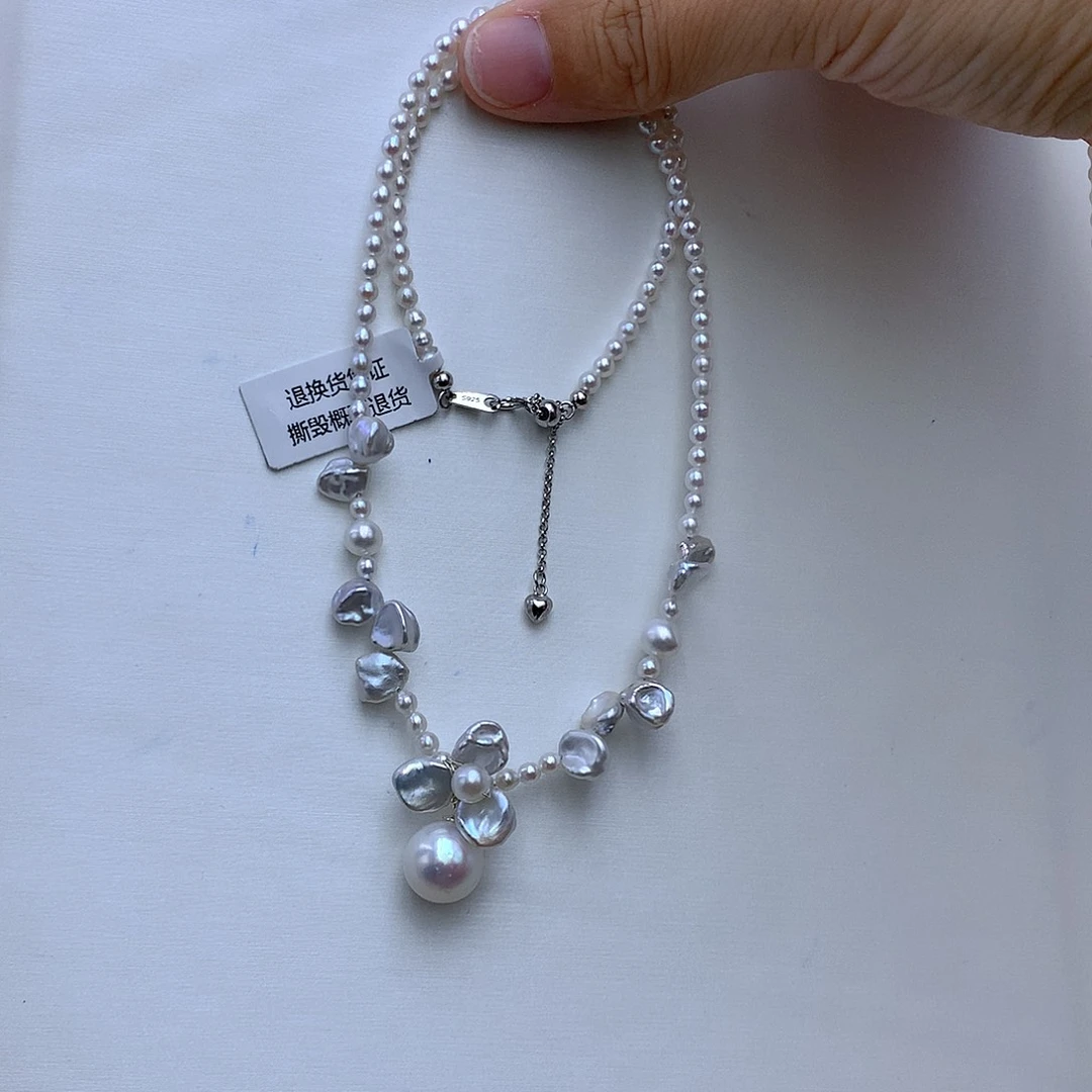 颈饰银S925镶嵌淡水珍珠