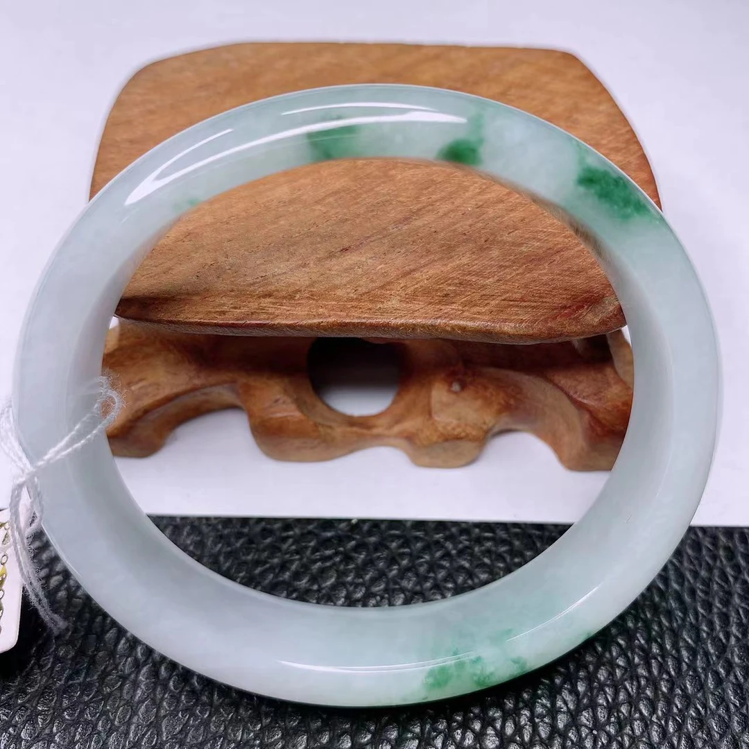 缅甸天然A货翡翠手镯55-56飘花贵妃精美冰透女款平安镯时尚