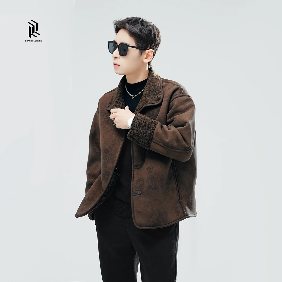 【RHETT KELLEY】非黑即白冬季新款正反两面穿毛呢翻领加绒男款外套