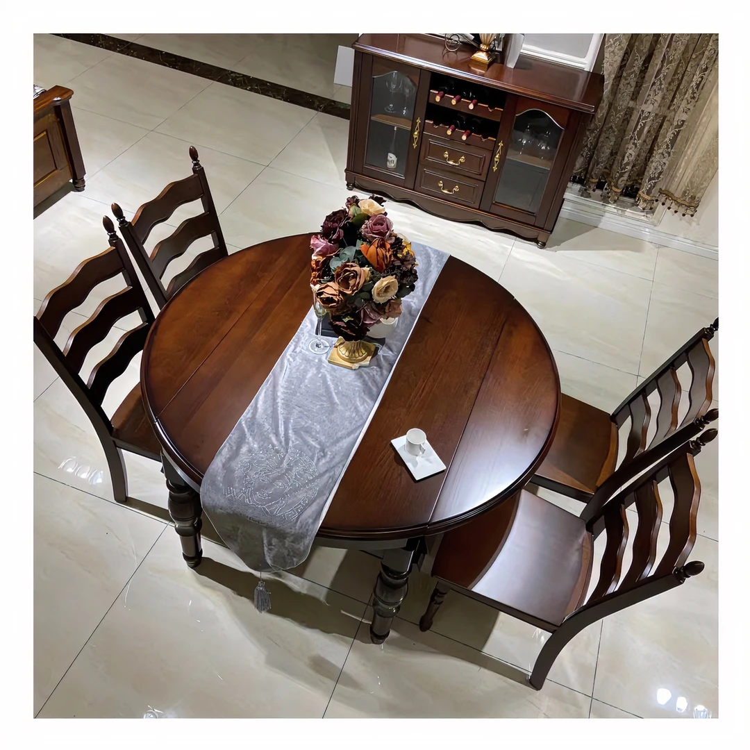 【品牌代工】庄园卡佩 KP1719美式风格原木拉伸功能圆餐桌实木