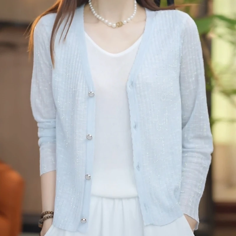 慵懒风洋气百搭纯色长袖毛针织衫女士2025夏季小众时尚高级感上衣